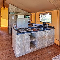 Groepsverblijf groepstent + vier luxe 6-pers. glamping