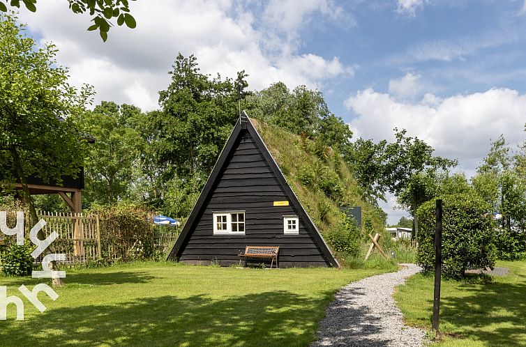 Idylische 4 persoons Drentse Plaggenhut naast een wijngaard